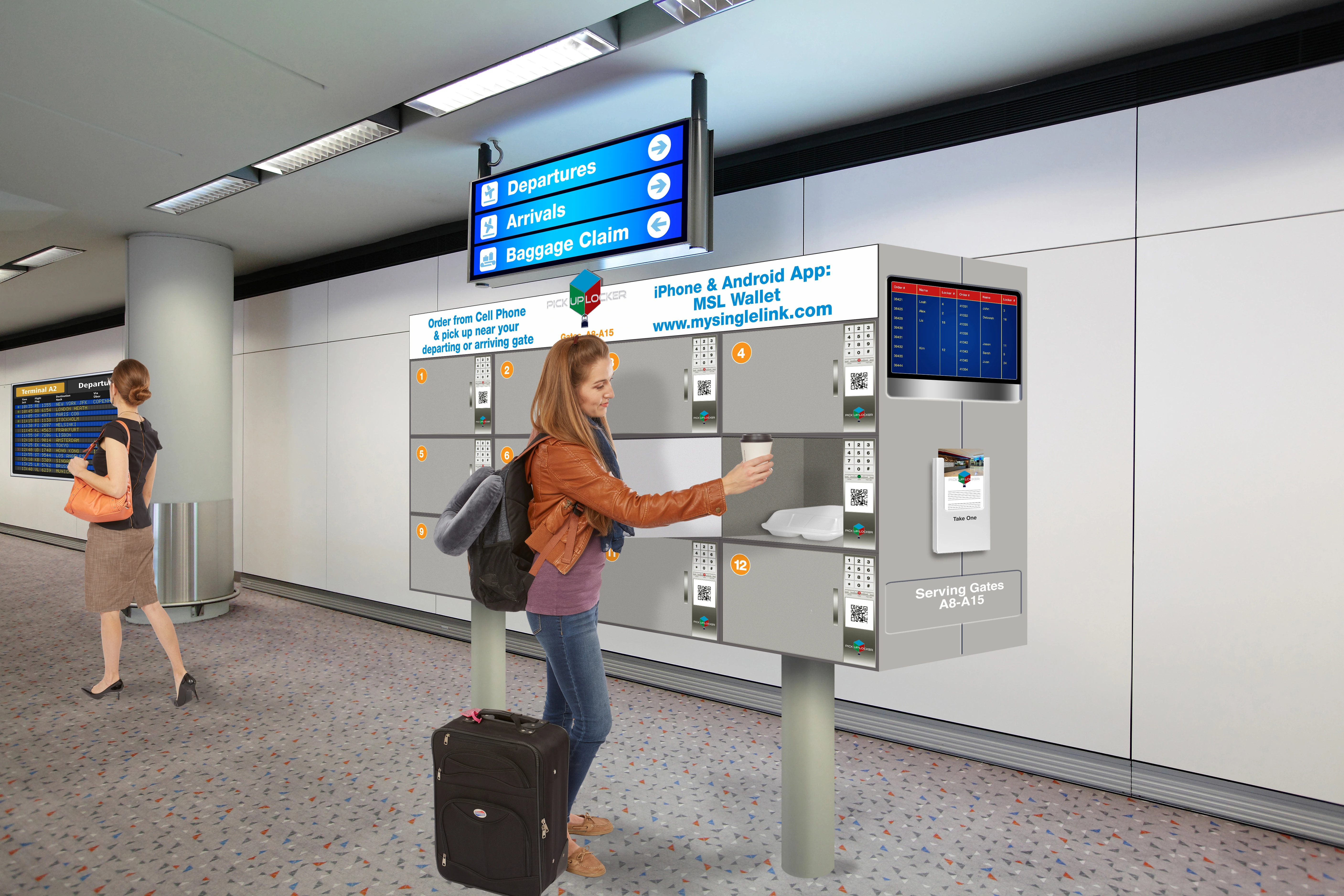 Airport smart locker pickup system